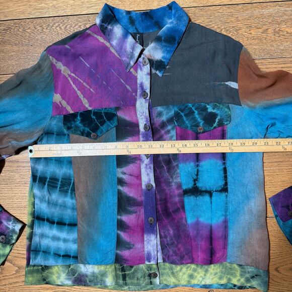 Sacred Threads Tie Dye Button Up Collared Jacket SZ S/M Boho Hippie Topper - Picture 5 of 8